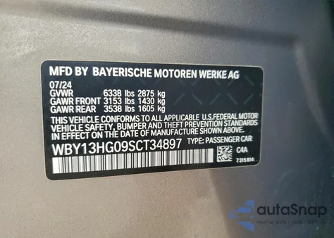 2025 BMW I5 xDrive 40 z USA, uszkodzony, nr VIN WBY13HG09SCT34897